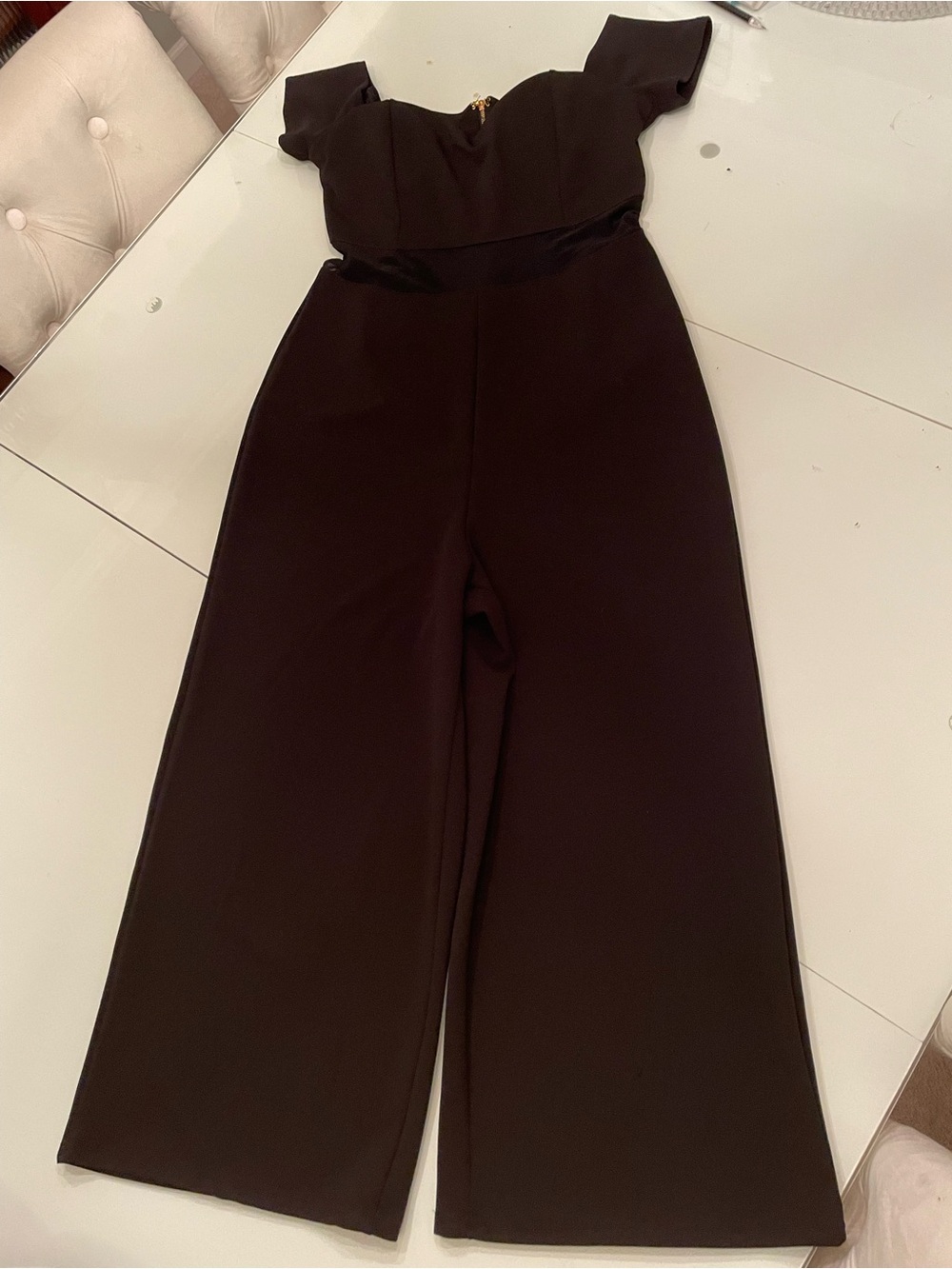 J for Justify Black Off-Shoulder Wide-Leg Jumpsuit